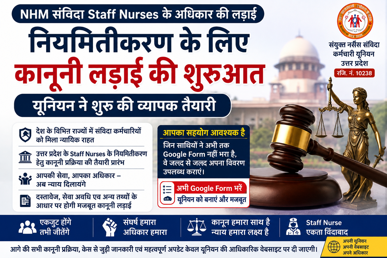 NHM संविदा Staff Nurses के नियमितीकरण की कानूनी लड़ाई की शुरुआत — यूनियन ने शुरू की व्यापक तैयारी